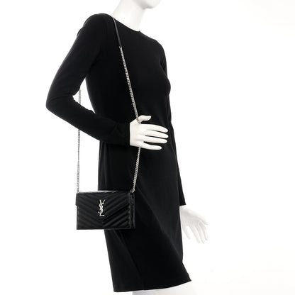Saint Laurent Grain De Poudre Matelasse Chevron Monogram Envelope Chain Wallet Black 2 of 8