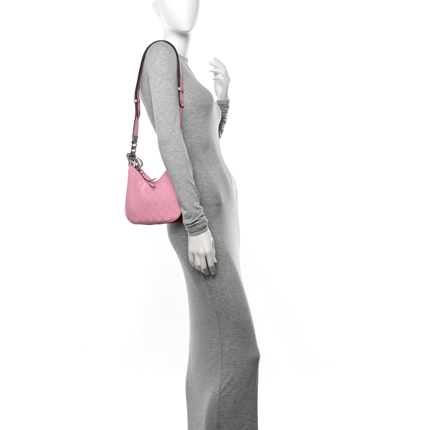 Gucci GG Crystal Coated Canvas Monogram Web Small Attache Shoulder Bag Pink 2 of 11