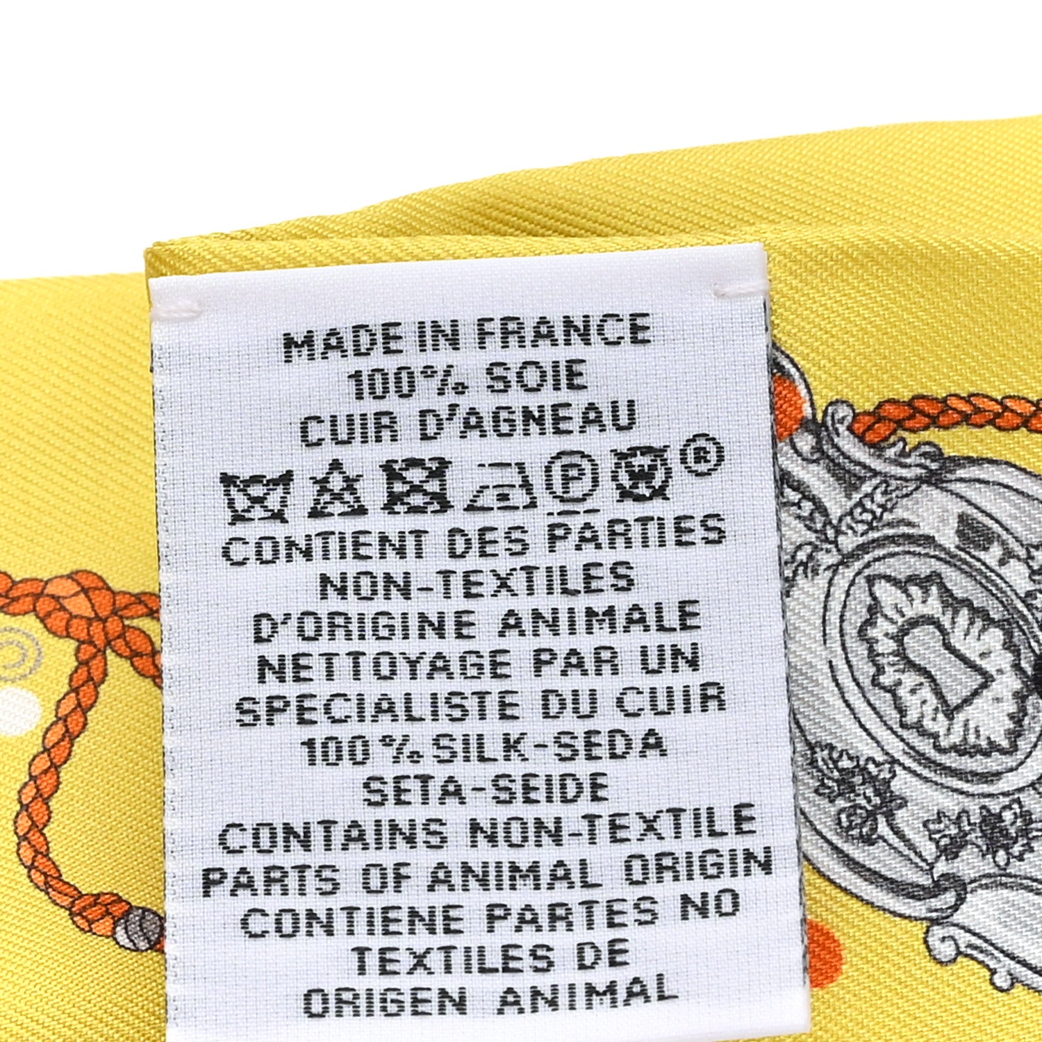Hermes Silk Calfskin Les Cles A Pois Fringed Twilly Jaune Argent