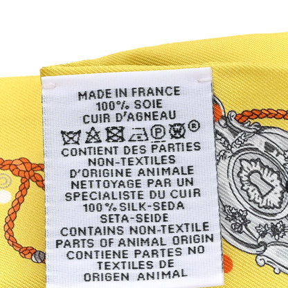 Hermes Silk Calfskin Les Cles A Pois Fringed Twilly Jaune Argent Orange Vif 3 of 3