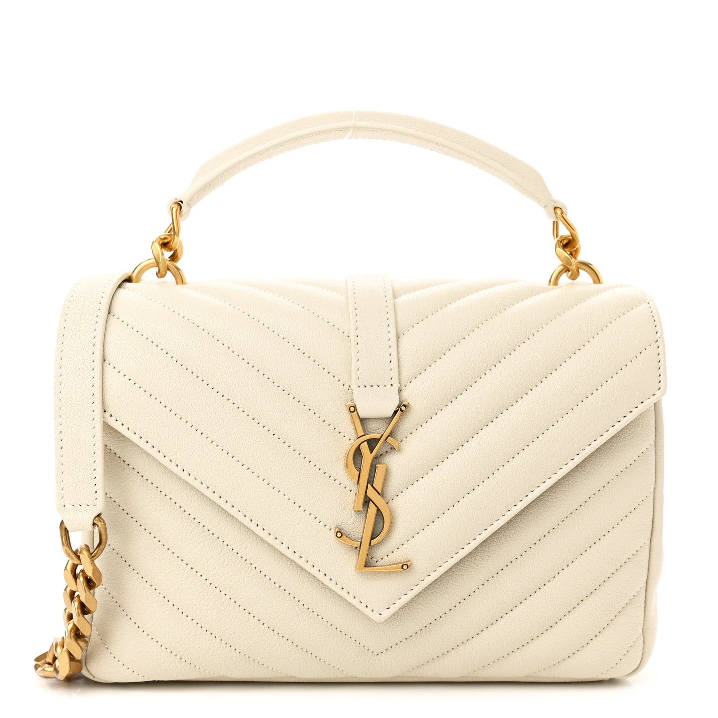 Sheepskin Matelasse Chevron Monogram Medium College Bag Crema Soft