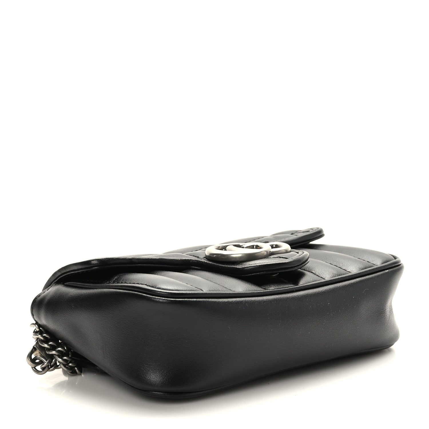 Gucci Calfskin Matelasse Aria Super Mini GG Marmont Shoulder Bag Black 4 of 9