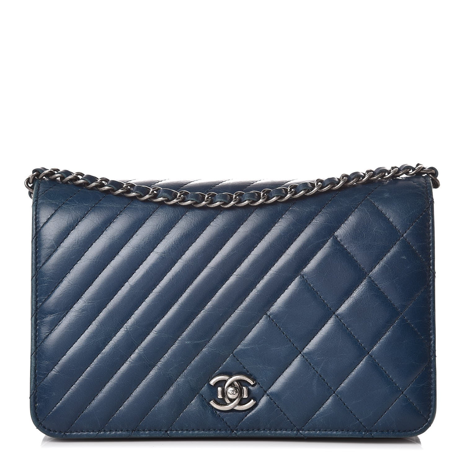 Chanel Glazed Calfskin Quilted Coco Boy Wallet On Chain WOC Blue 1 of 13