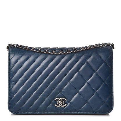Chanel Glazed Calfskin Quilted Coco Boy Wallet On Chain WOC Blue 1 of 13