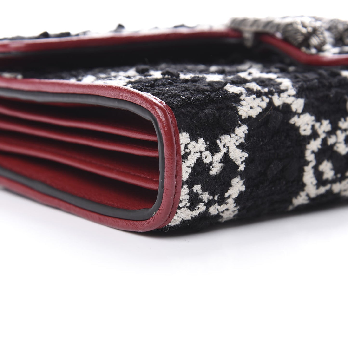Tweed GG Monogram Mini Dionysus Chain Wallet Black White Romantic Cherry