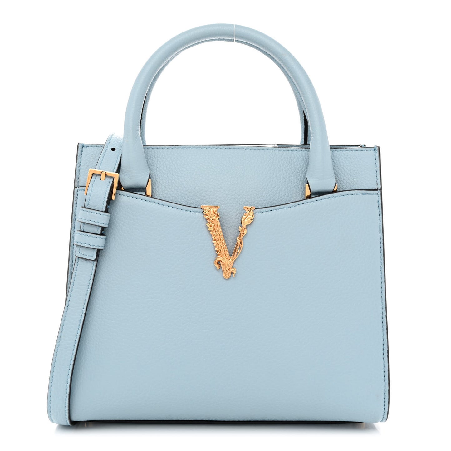 Grainy Calfskin Virtus Top Handle Tote Light Blue