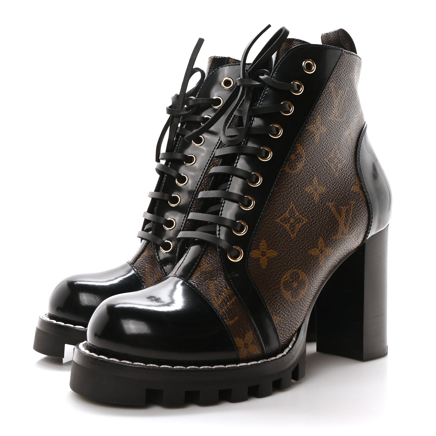 Patent Calfskin Monogram Star Trail Ankle Boots 39 Black