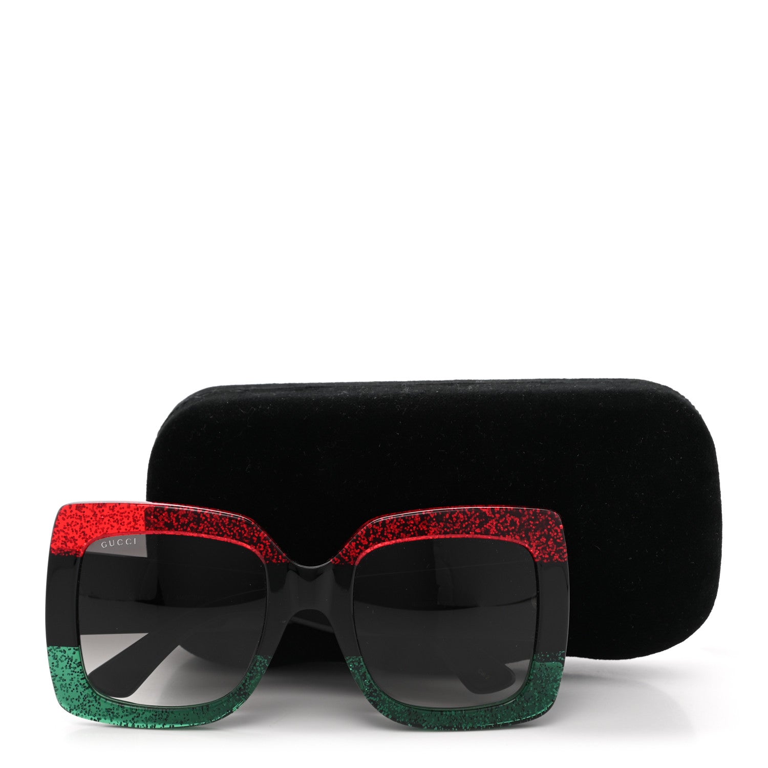 Gucci Acetate Square Frame Sunglasses GG0083S Glitter Red Black Green 9 of 9