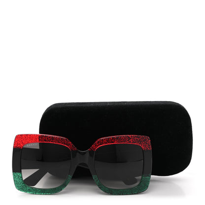 Gucci Acetate Square Frame Sunglasses GG0083S Glitter Red Black Green 9 of 9