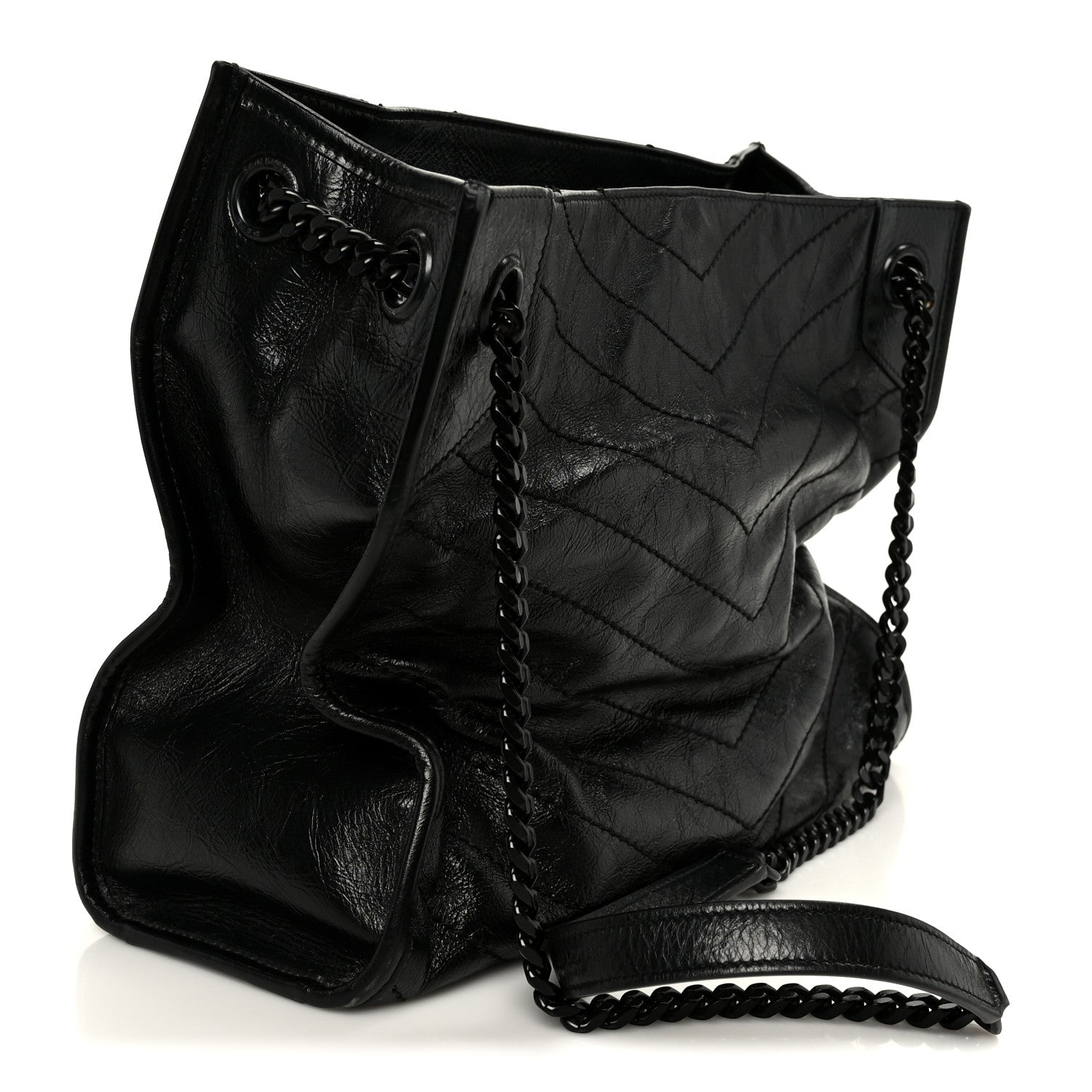 Saint Laurent Crinkled Calfskin Matelasse Monogram Large Niki Shopper Tote Black 3 of 12