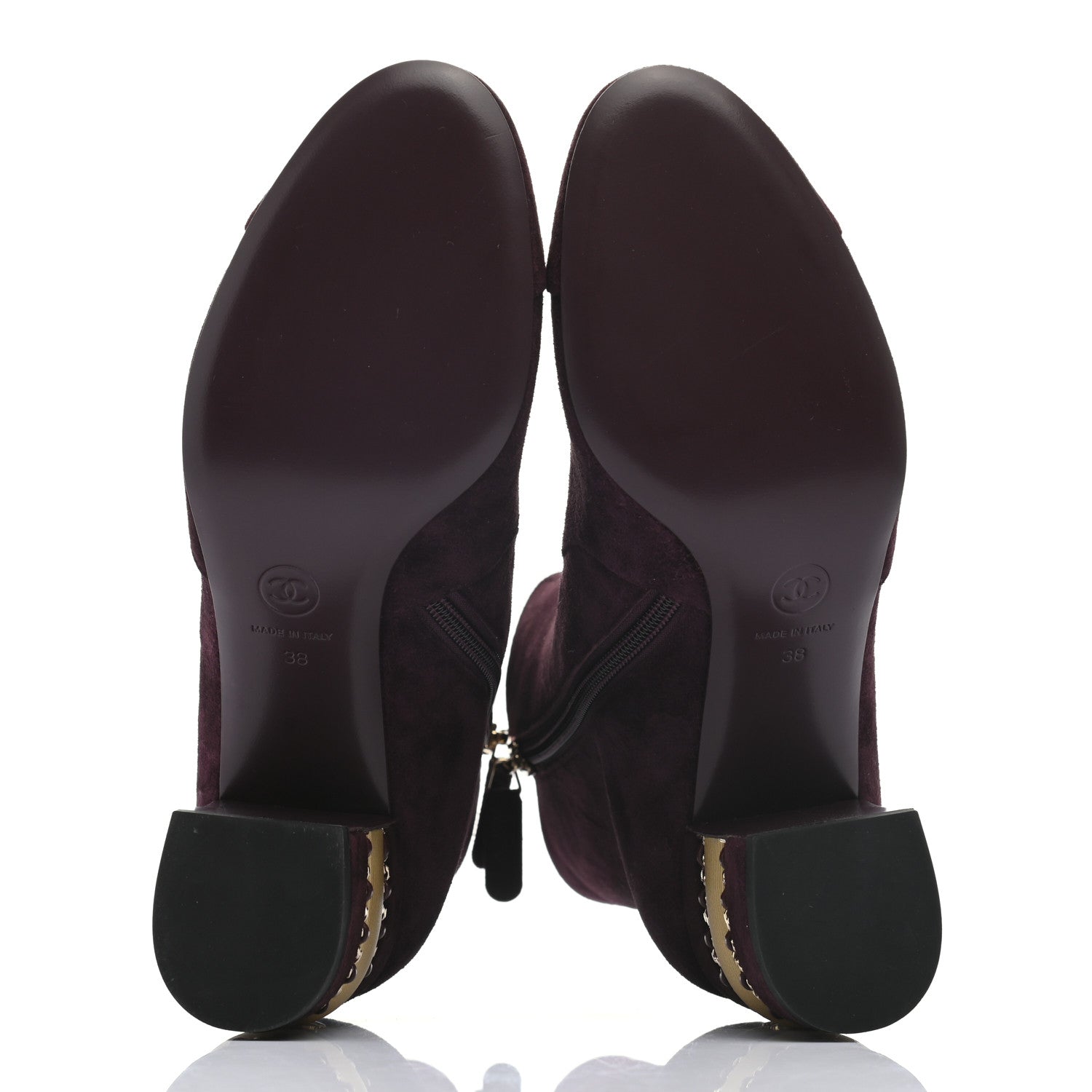 Chanel Suede Calfskin Chain Boots 38 Burgundy 5 of 7