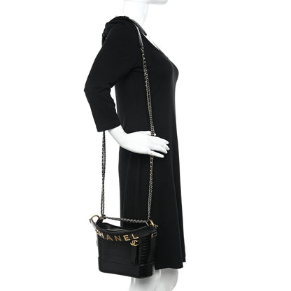 Chanel Calfskin Crocodile Embossed Small Gabrielle Cocodile Hobo Black 2 of 10