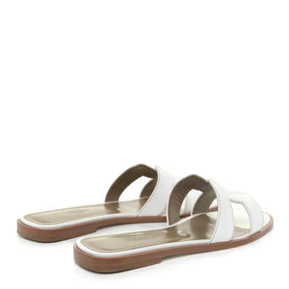 Hermes Box Calfskin Oran Sandals 38 White 3 of 14