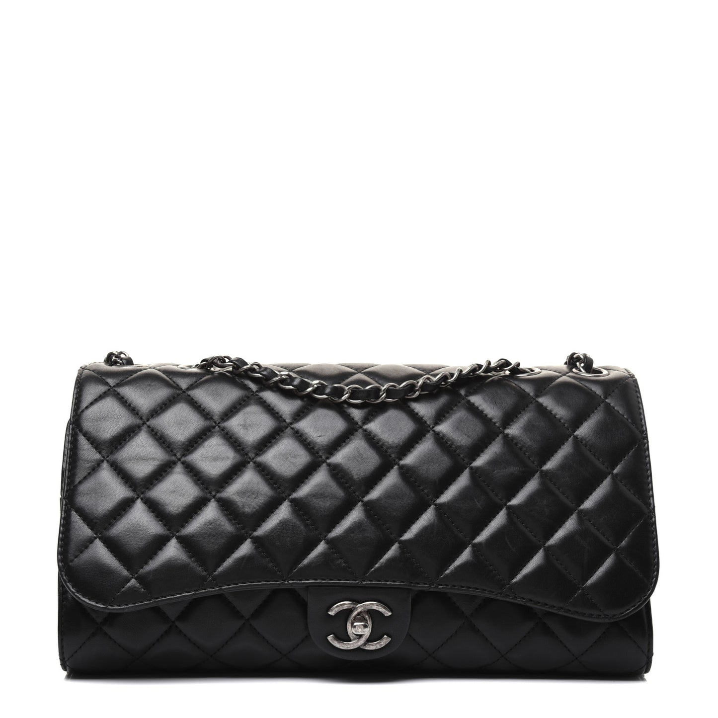 Lambskin Quilted Jumbo Grocery By Chanel Drawstring Shopping Bag Black