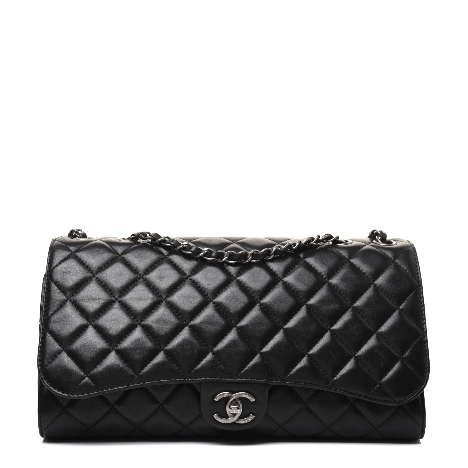Chanel Lambskin Quilted Jumbo Grocery By Chanel Drawstring Shopping Bag Black 1 of 25