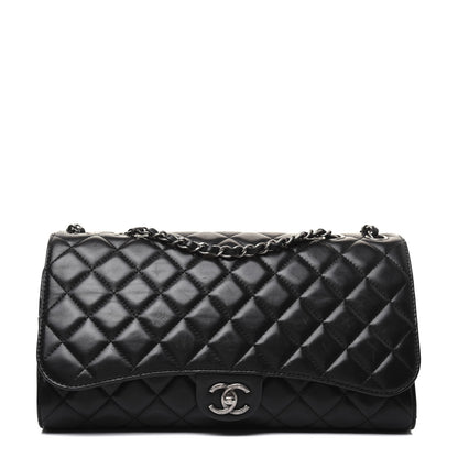 Chanel Lambskin Quilted Jumbo Grocery By Chanel Drawstring Shopping Bag Black 1 of 25