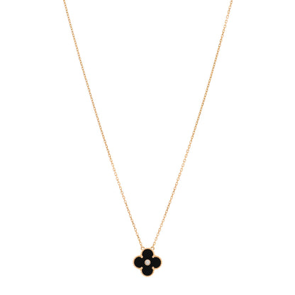 Van Cleef & Arpels 18K Rose Gold Diamond Black Onyx Vintage Alhambra Pendant Necklace 1 of 4