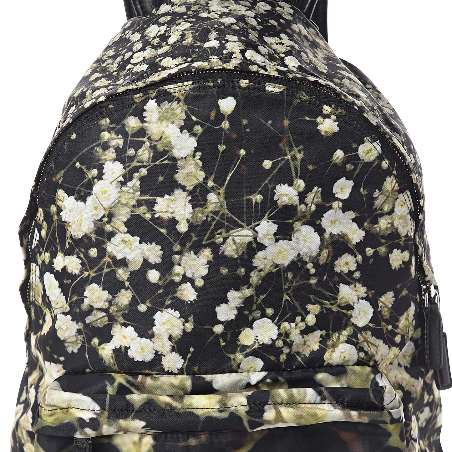 Nylon Calfskin Baby's Breath Print Backpack Black