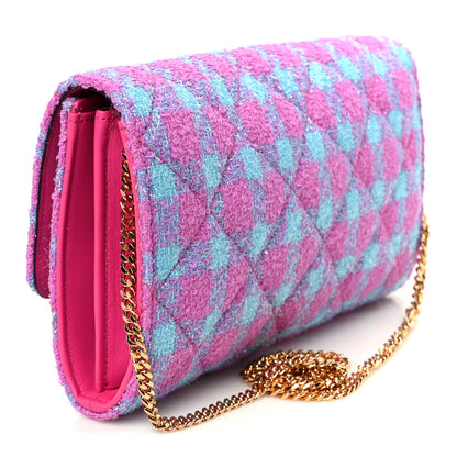 Versace Tweed Quilted Medusa Wallet on Chain Crossbody Pink Blue 4 of 11