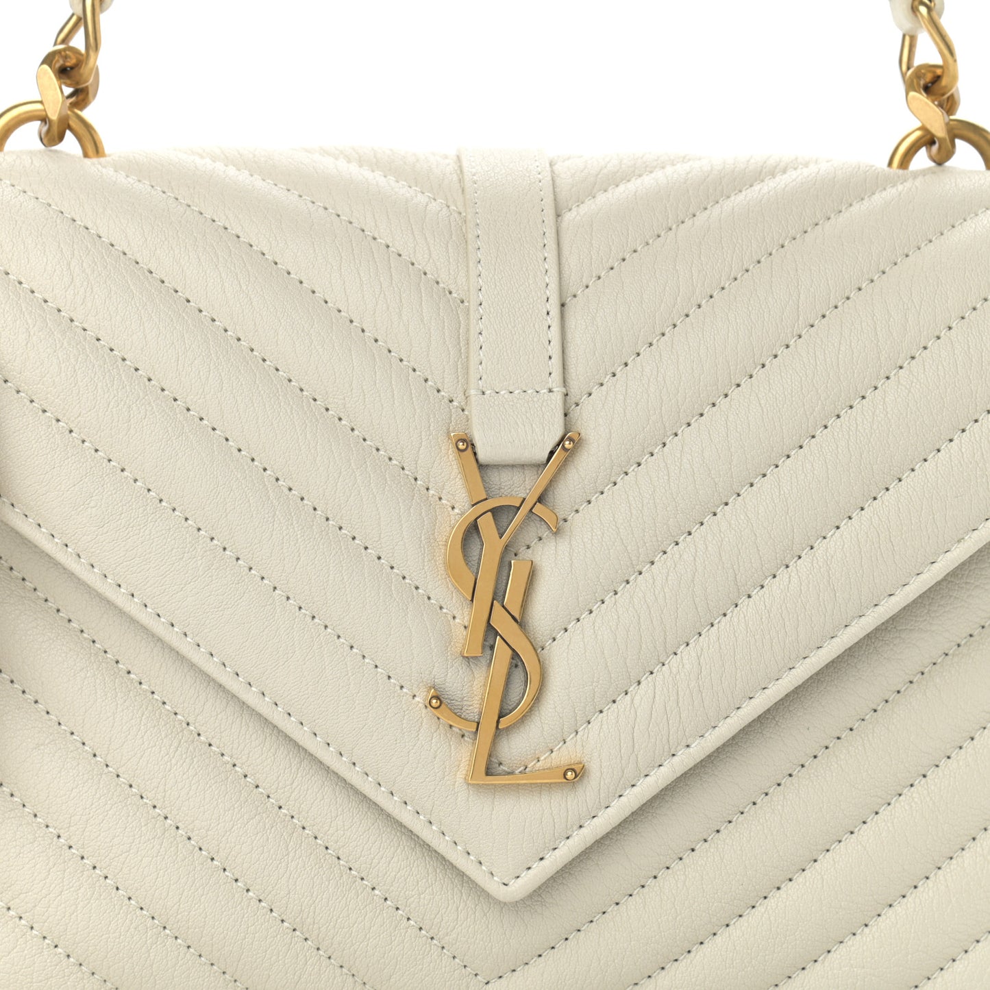 Sheepskin Matelasse Chevron Monogram Medium College Bag Crema Soft