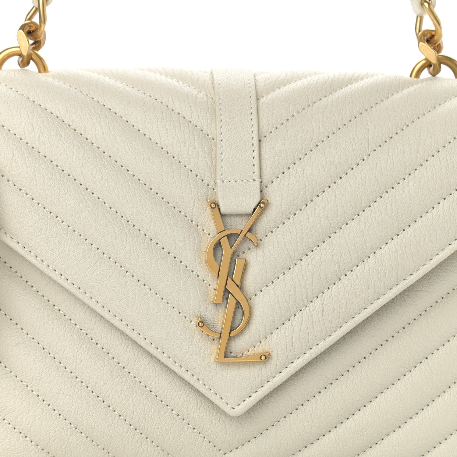 Saint Laurent Sheepskin Matelasse Chevron Monogram Medium College Bag Crema Soft 9 of 11