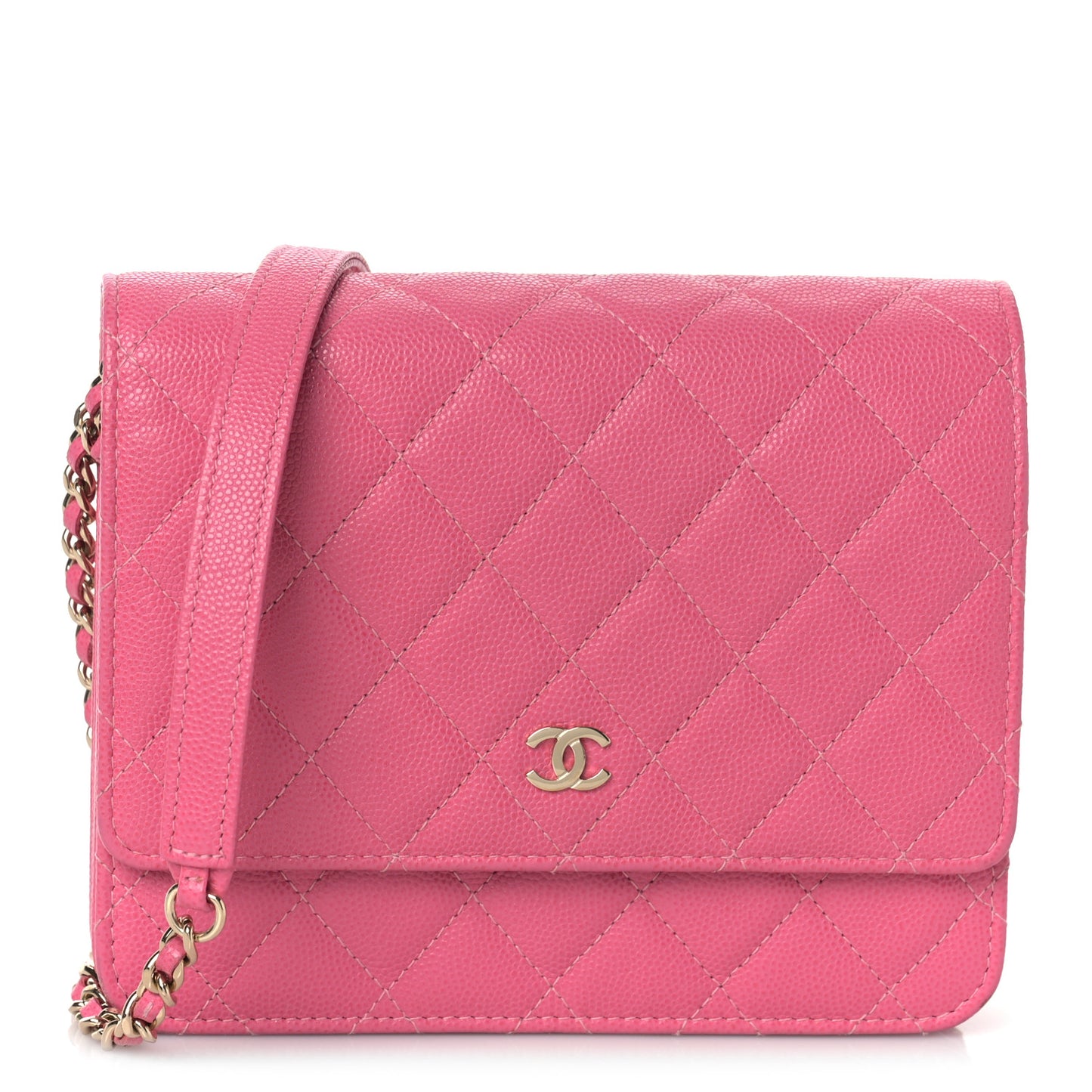 Caviar Quilted Square Wallet On Chain WOC Pink