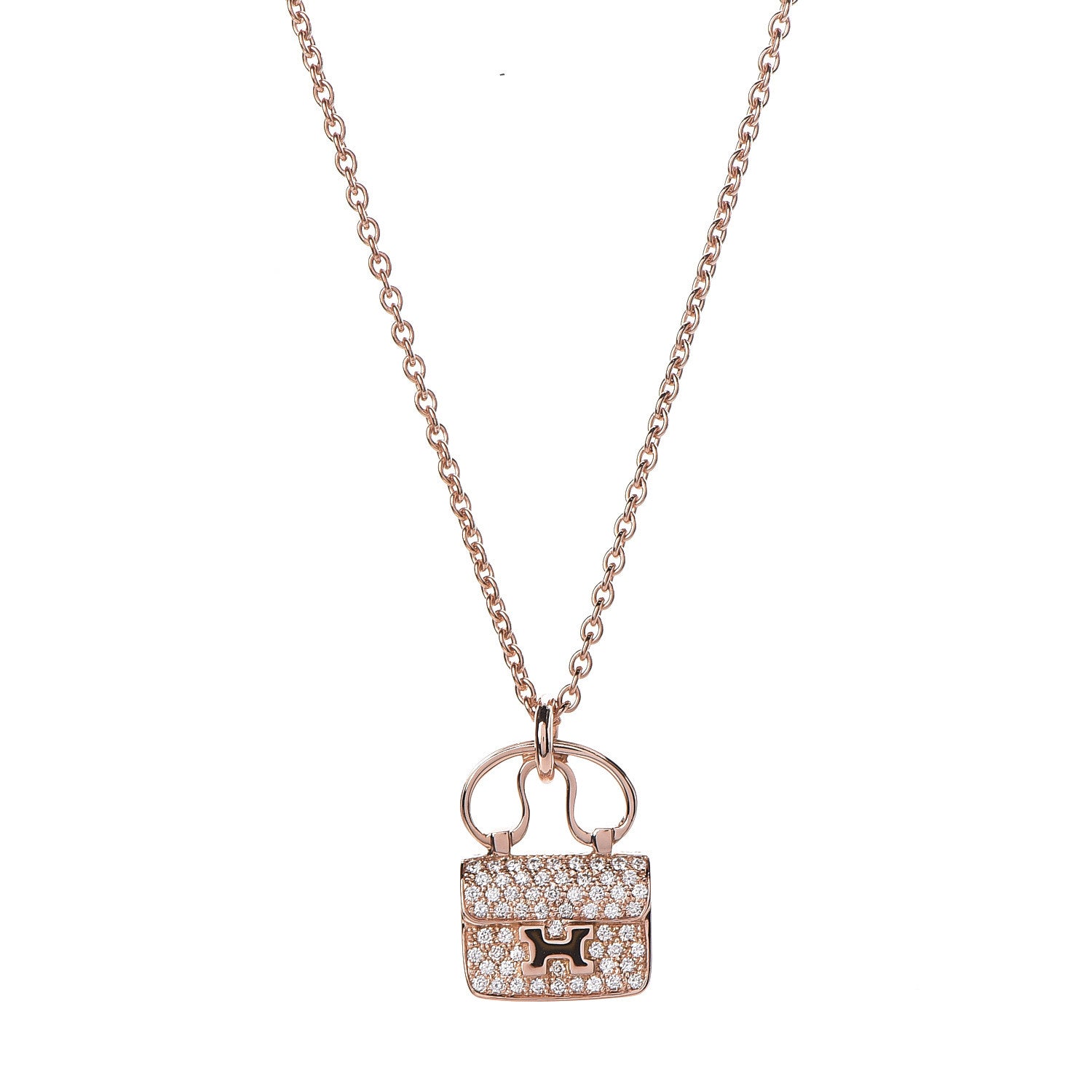 Hermes 18K Rose Gold Diamond Constance Amulette Pendant Necklace 4 of 7