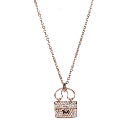 Hermes 18K Rose Gold Diamond Constance Amulette Pendant Necklace 4 of 7