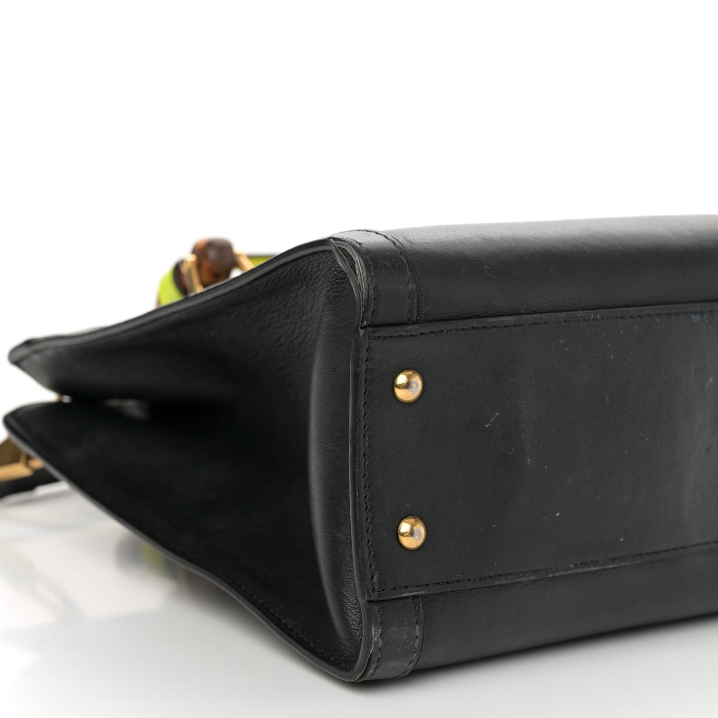 Calfskin Small Diana Tote Bag Black Yellow Fluo