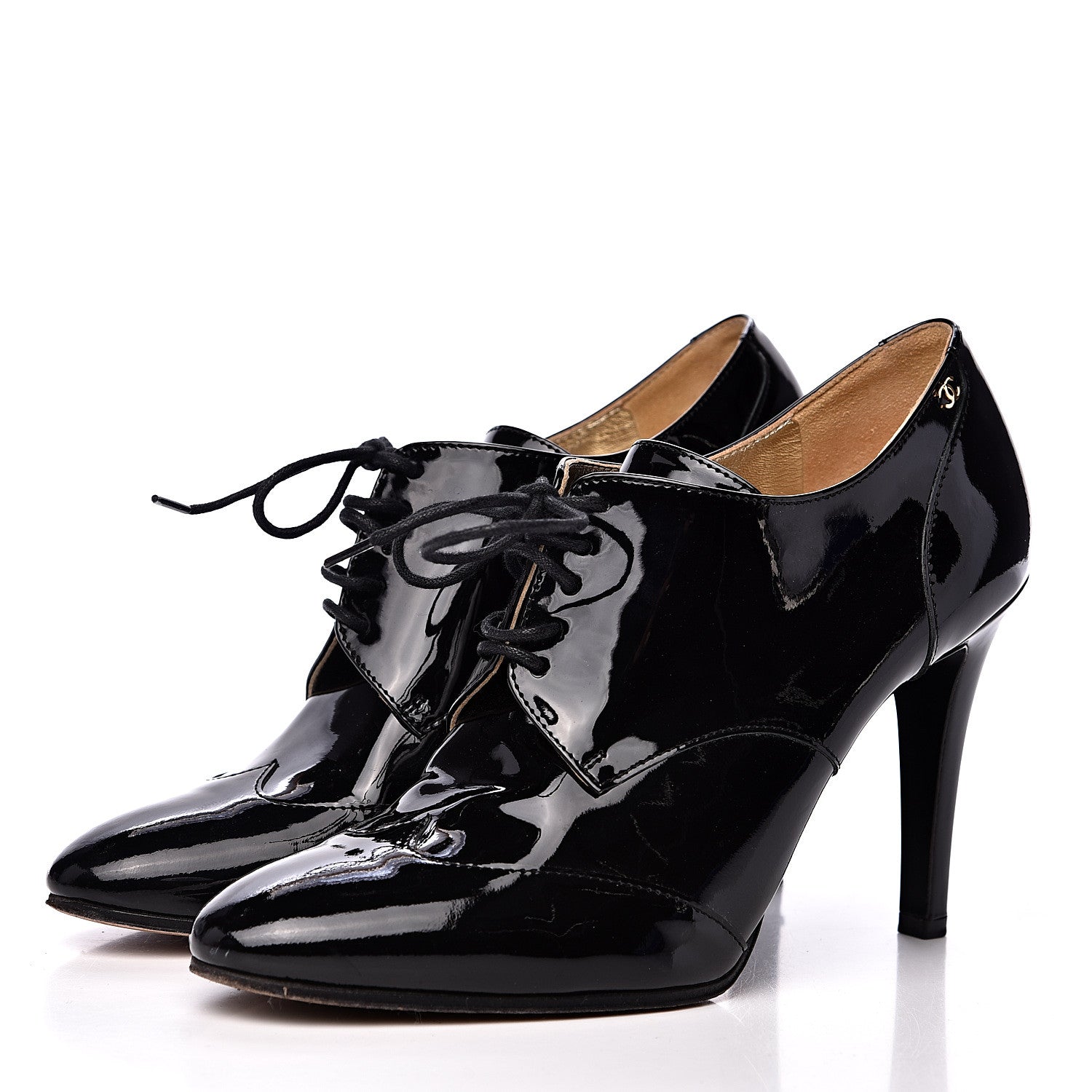Chanel Patent Calfskin Oxford Lace Up Ankle Booties 38 Black 3 of 10
