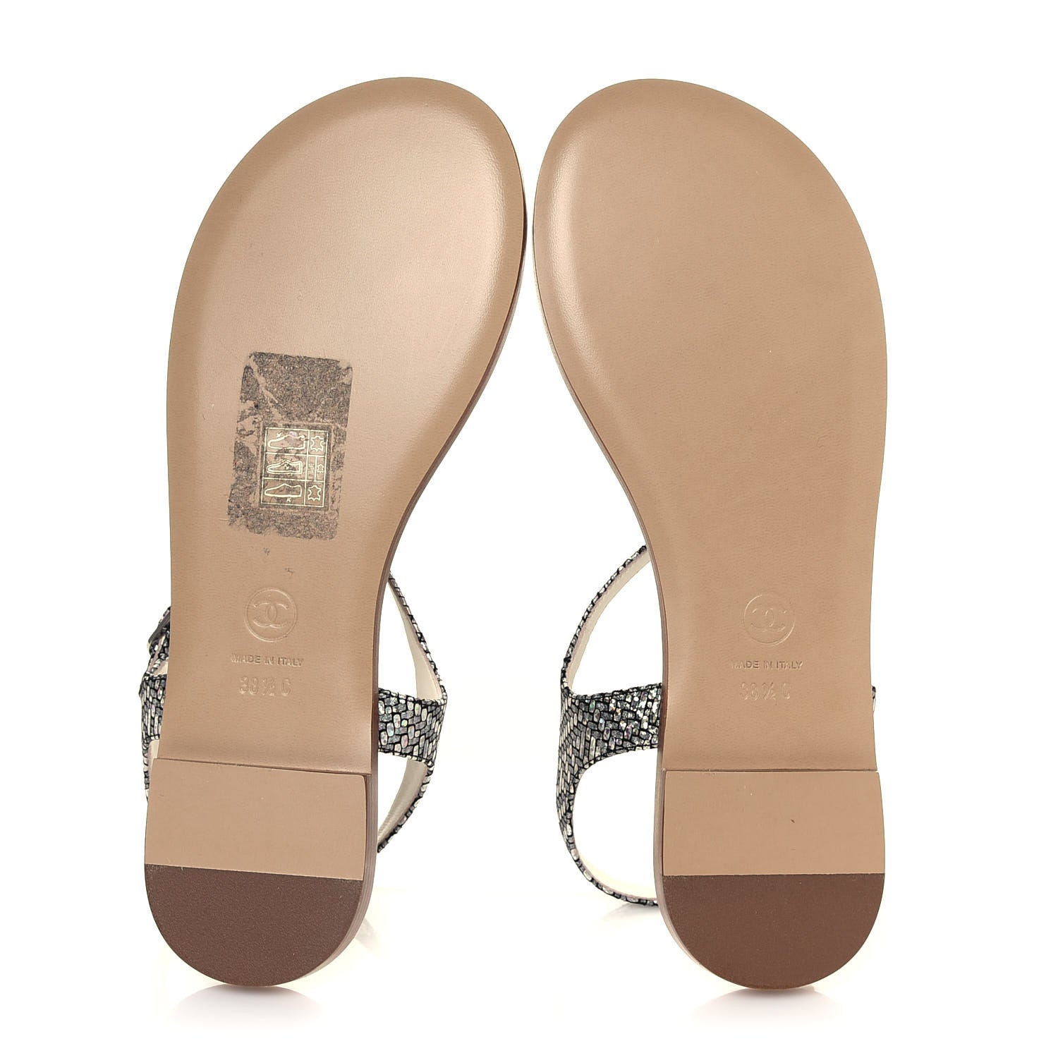 Chanel Goatskin Velvet Fantasy CC Chain Thong Sandals 38.5 Silver Ivory 5 of 9