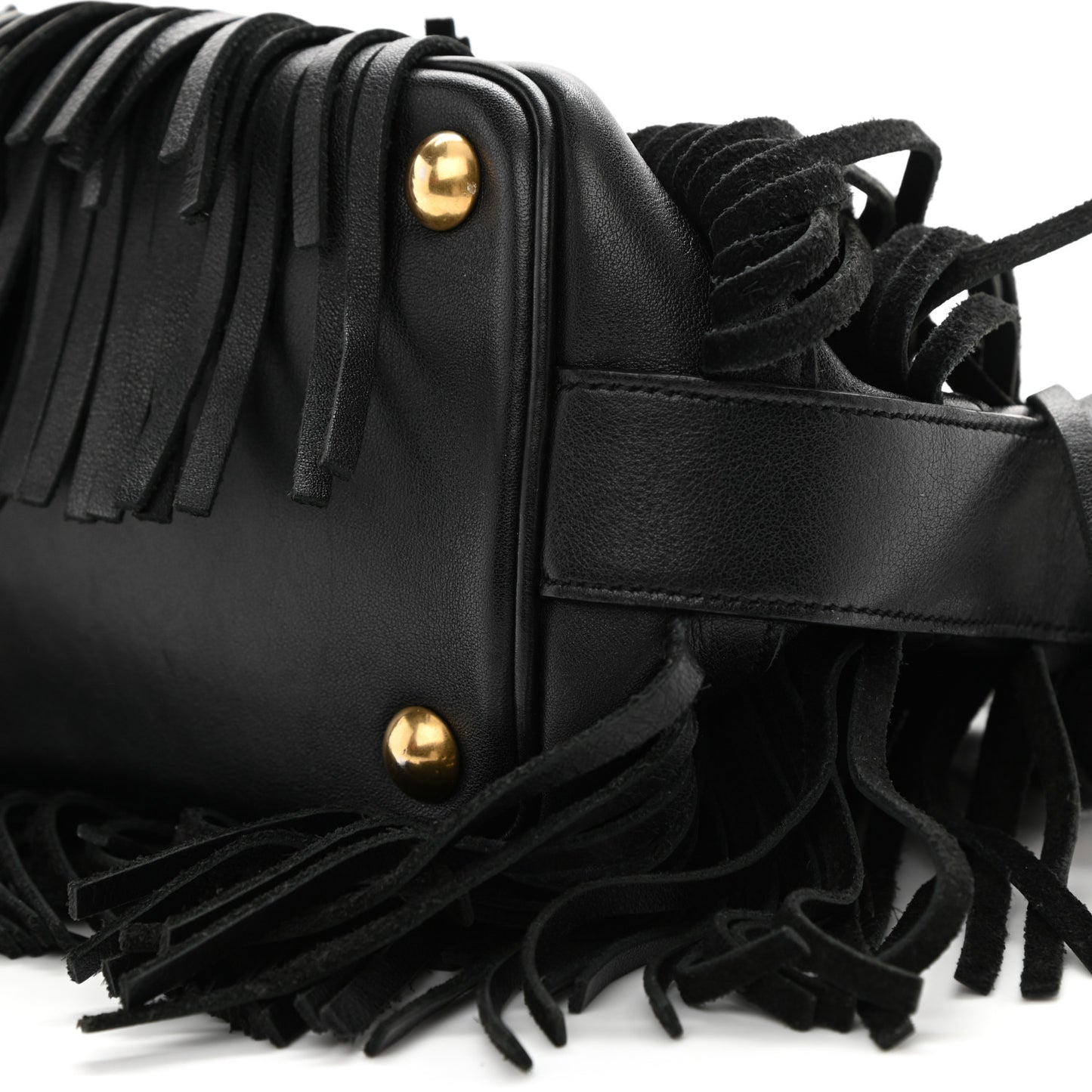 Calfskin Small Emmanuelle Fringe Hobo Bag Black