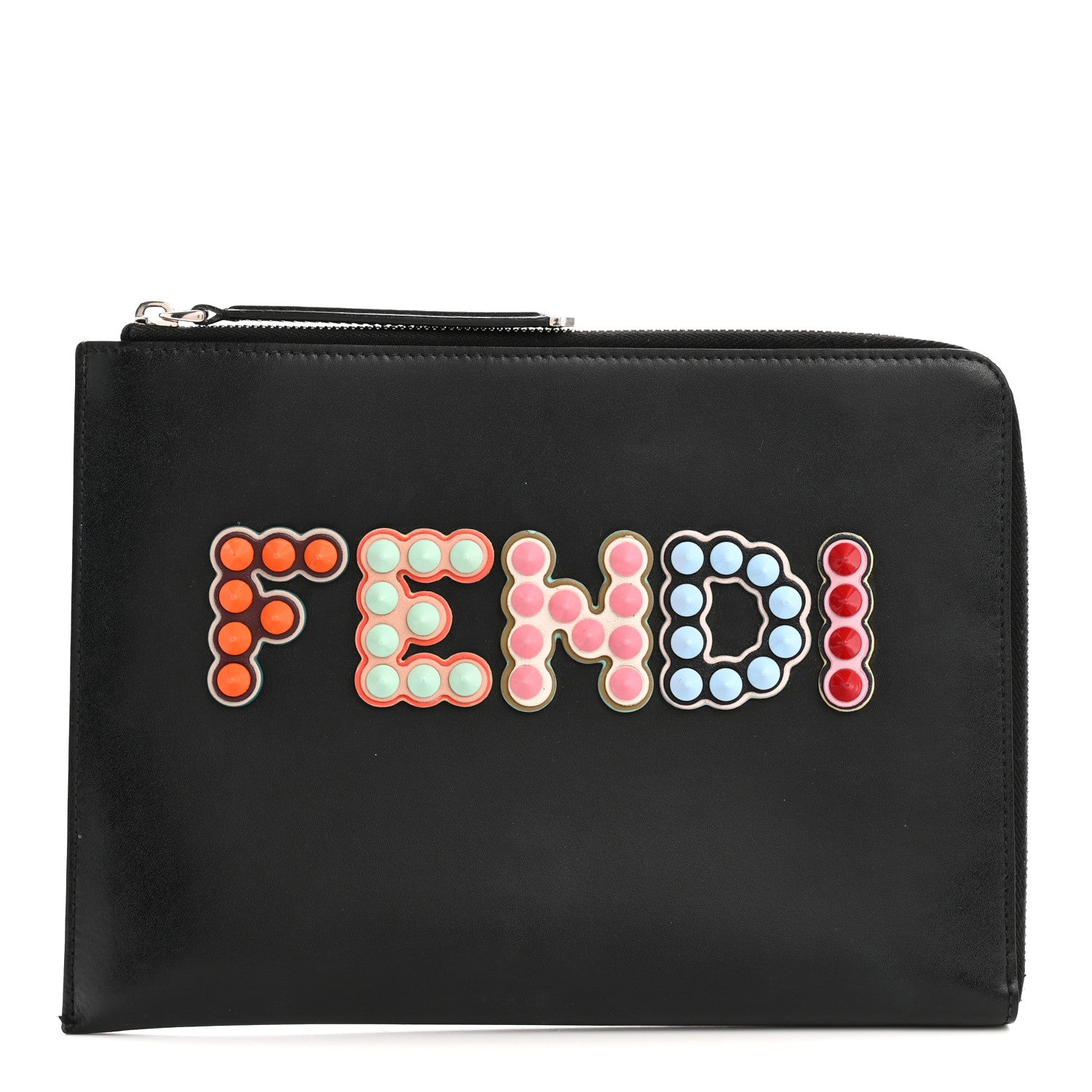 Fendi Vitello Liberty Fun Fair Studded Zip Around Pouch Black Multicolor 1 of 12