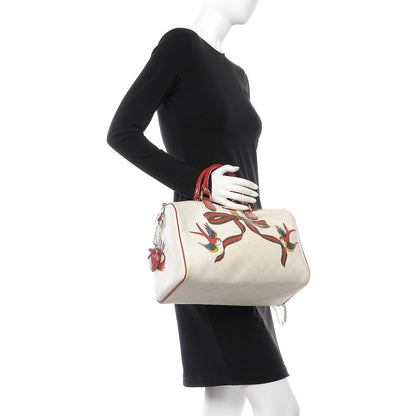 Gucci Coated Canvas Monogram Medium Tattoo Birds Joy Boston Off White Red 2 of 17