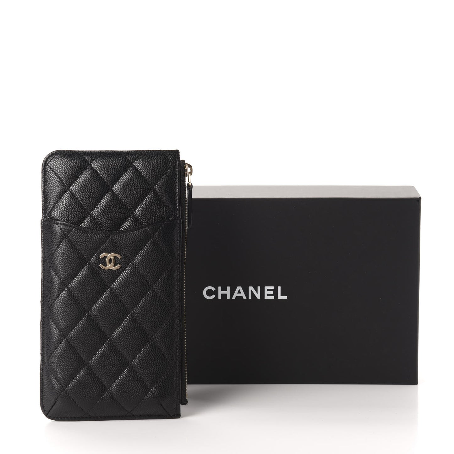 Caviar Quilted Classic Flat Wallet Pouch Black