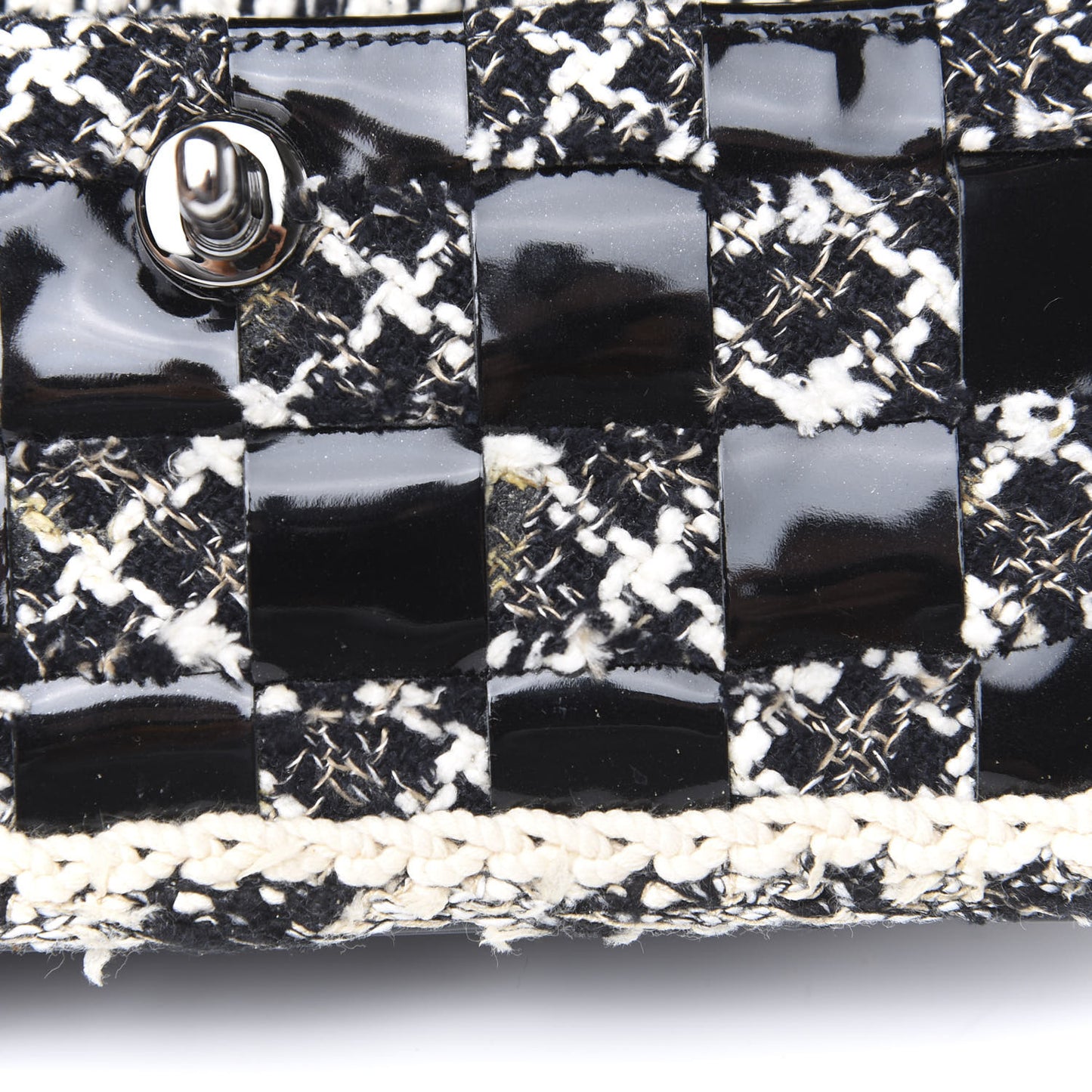 Tweed Patent Quilted Rectangular Flap Black White