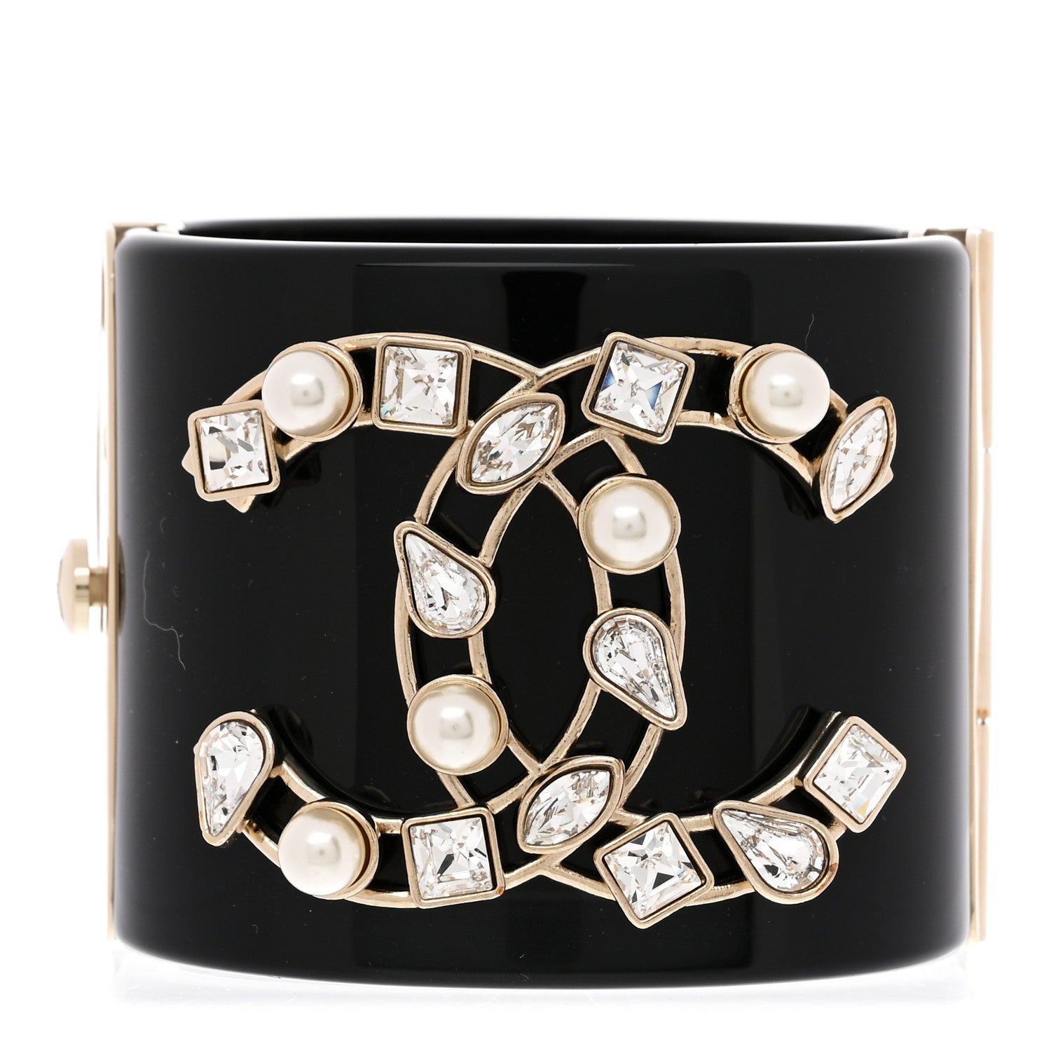 Chanel Resin Crystal Pearl CC Cuff Black 1 of 5