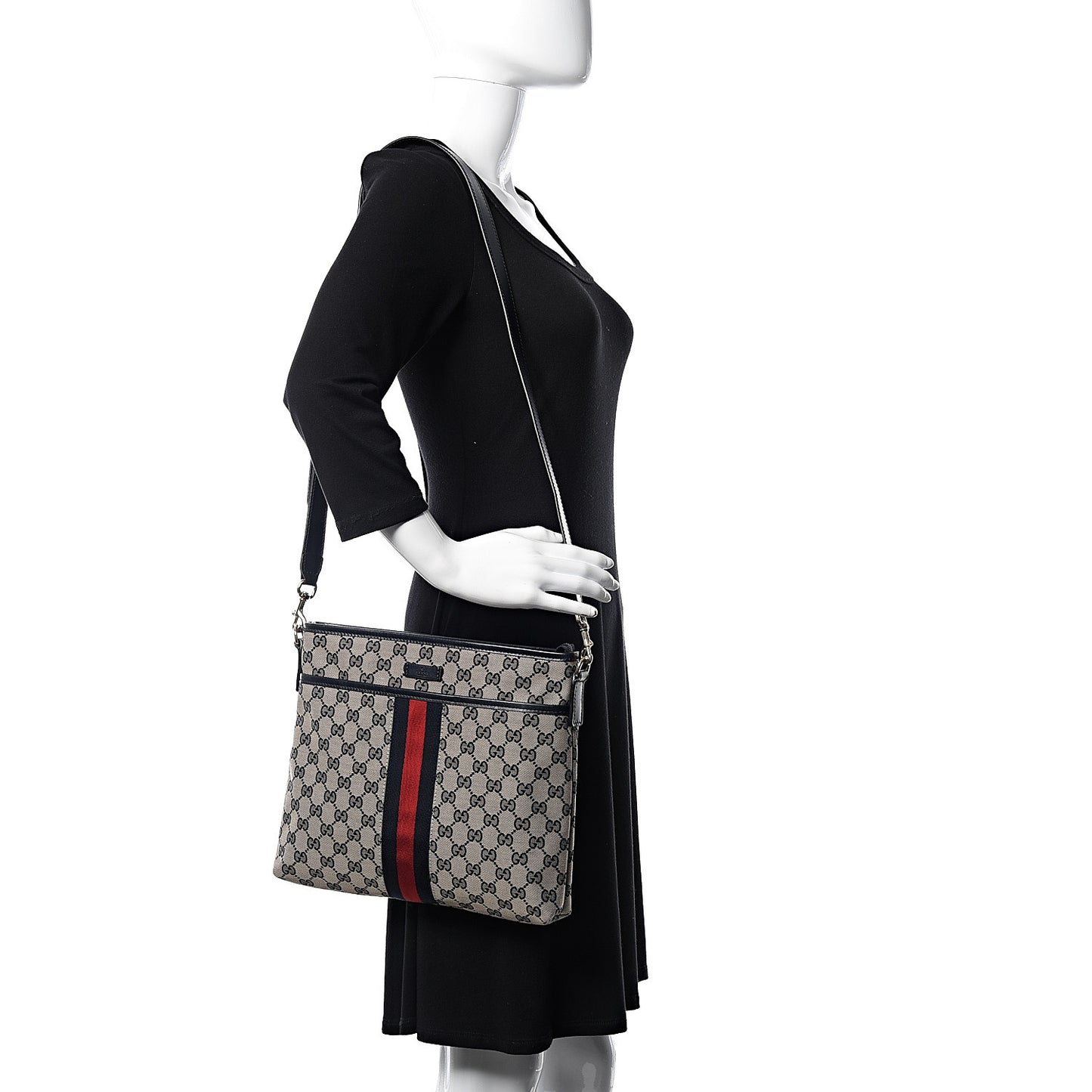 GG Supreme Monogram Web Flat Messenger Bag Navy