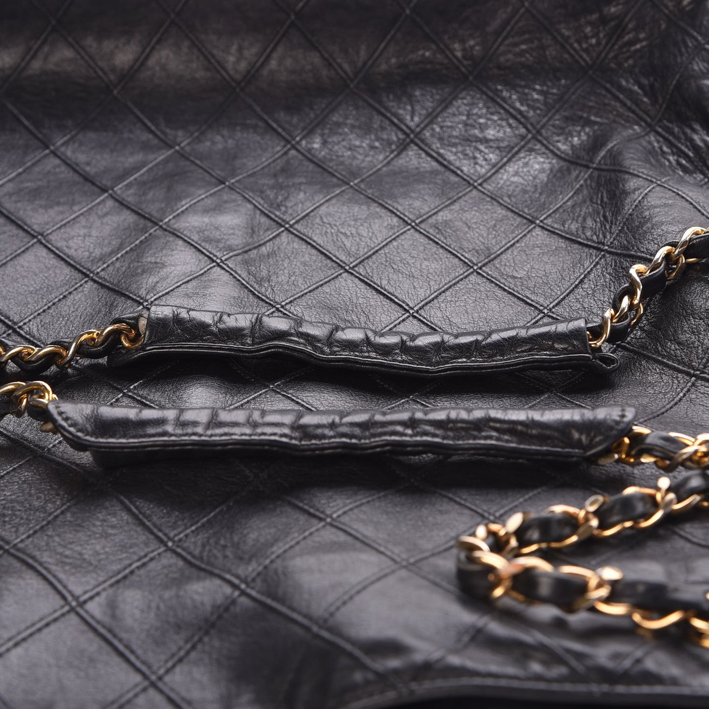Lambskin Double Stitched Tote Black