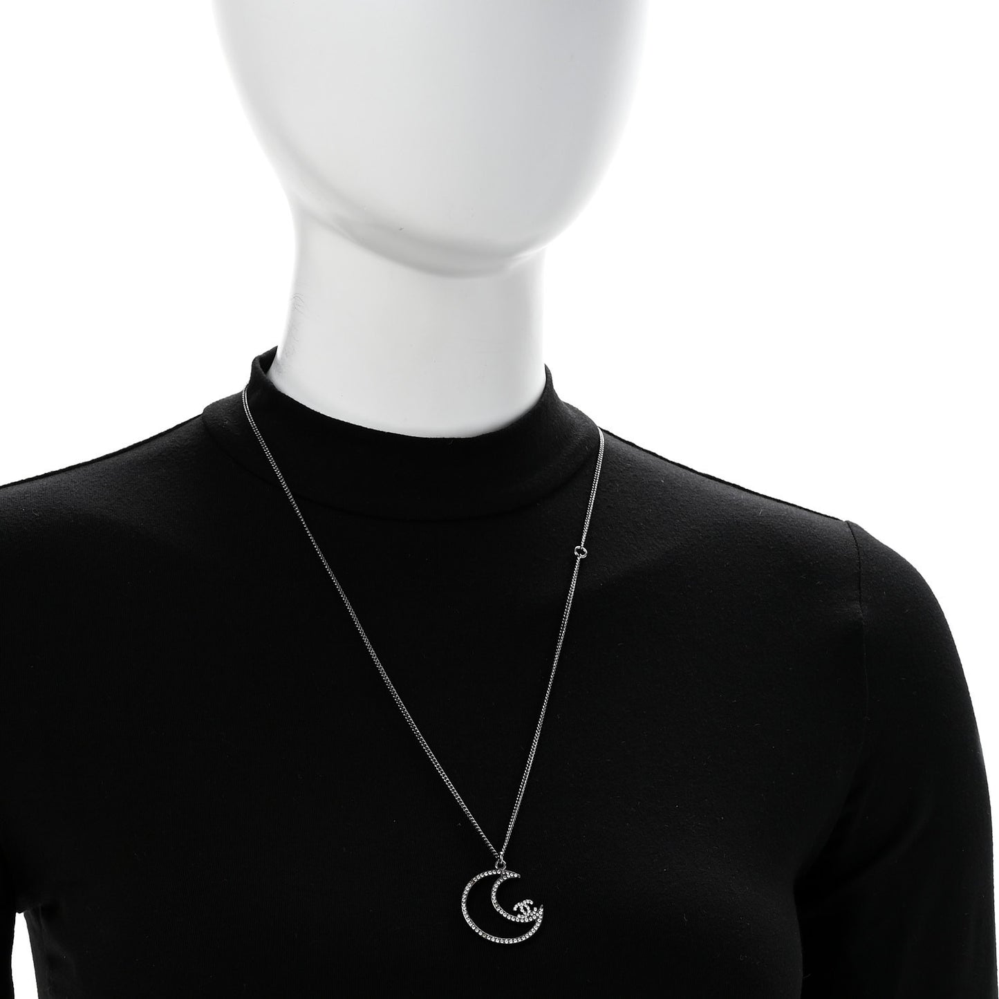 Ruthenium Crystal CC Moon Pendant Necklace