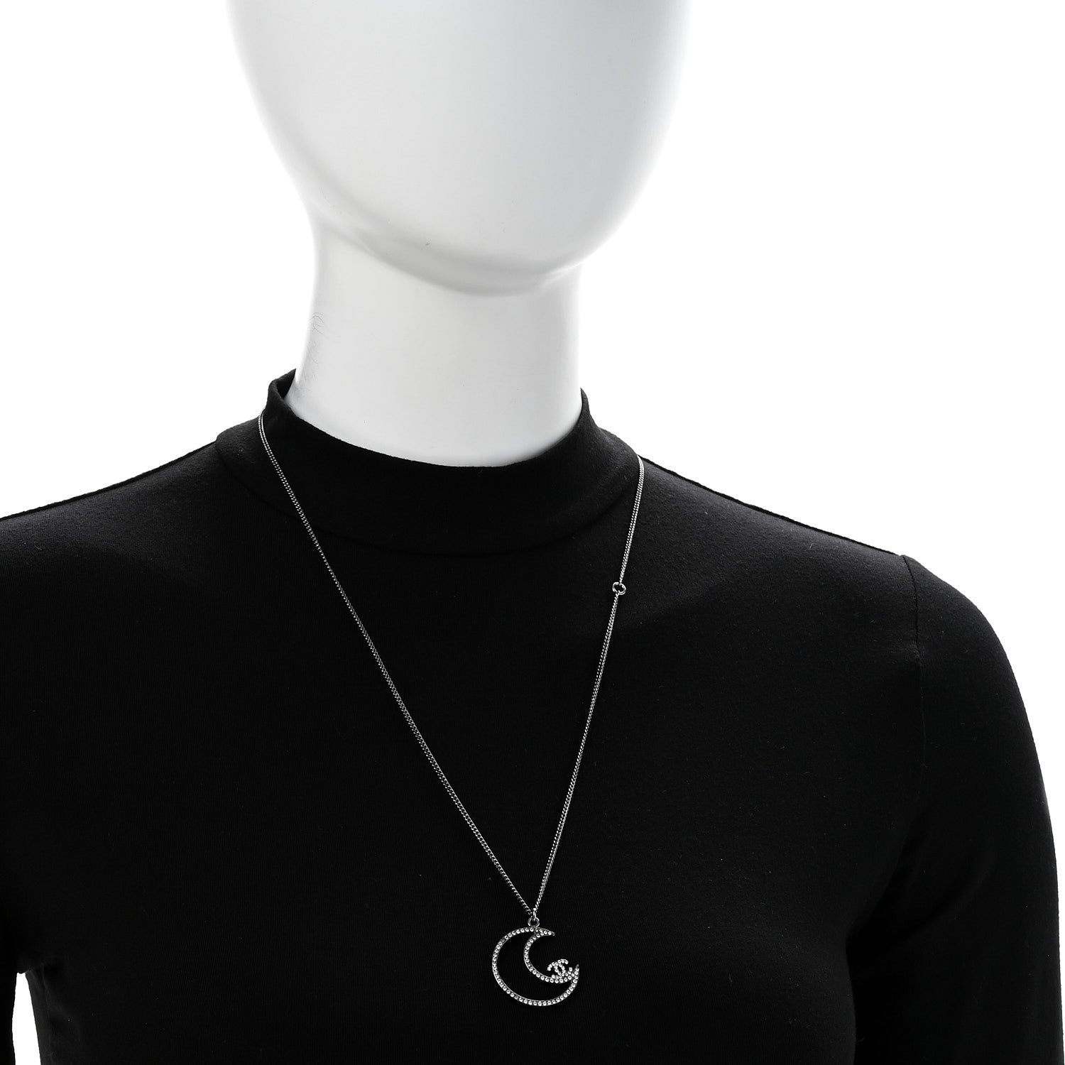 Chanel Ruthenium Crystal CC Moon Pendant Necklace 2 of 6