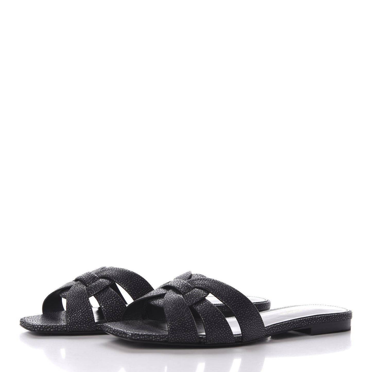 Calfskin Galuchat Embossed Tribute 05 Slide Sandals 36.5 Black