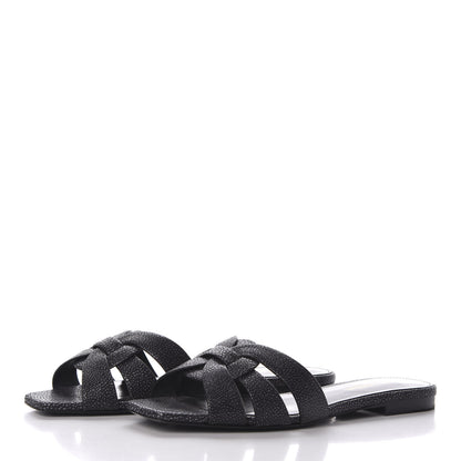 Saint Laurent Calfskin Galuchat Embossed Tribute 05 Slide Sandals 36.5 Black 2 of 9