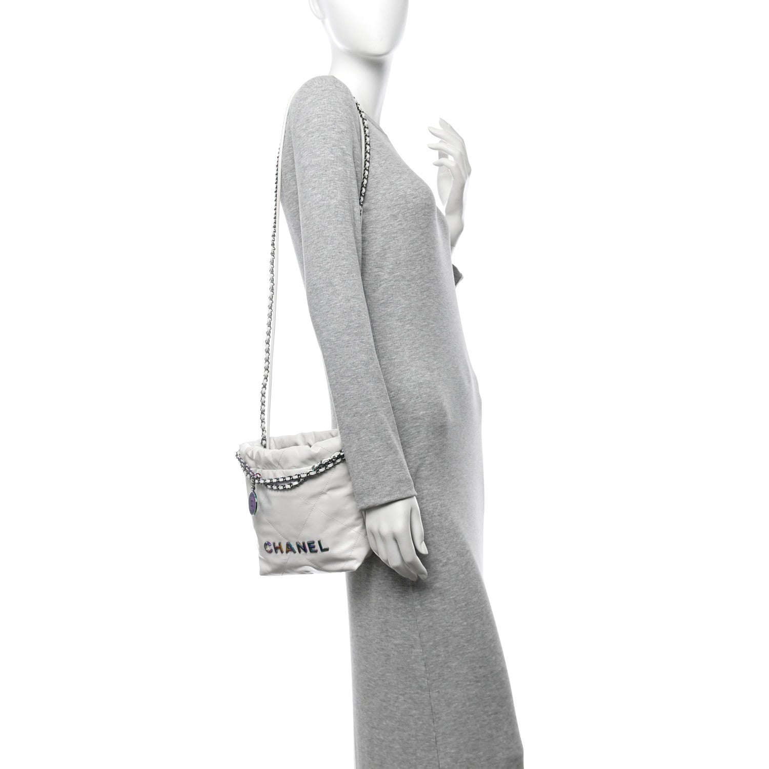 Chanel Shiny Calfskin Quilted Rainbow Mini Chanel 22 White 2 of 10