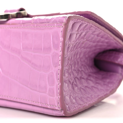 Balenciaga Shiny Calfskin Crocodile Embossed Hourglass Top Handle Bag XS Lilac 9 of 9