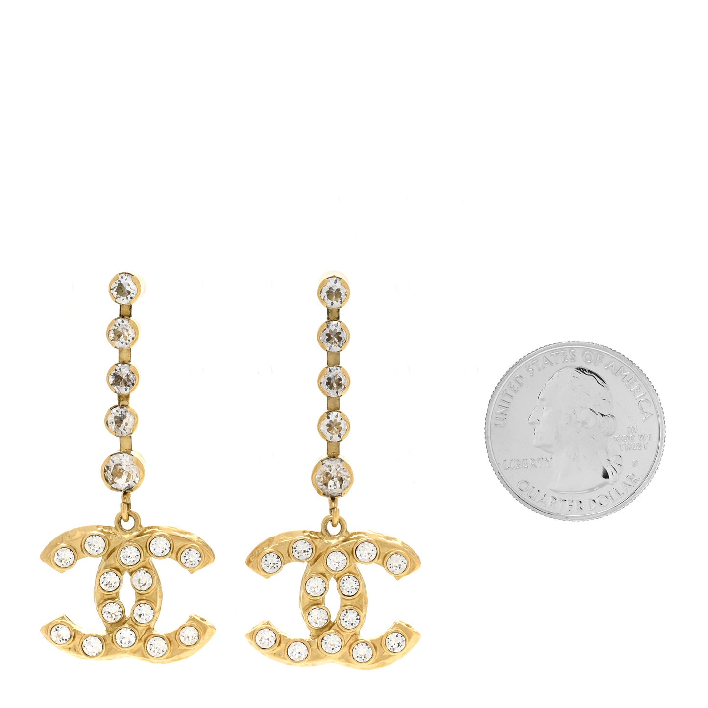 Metal Crystal CC Drop Earrings Gold