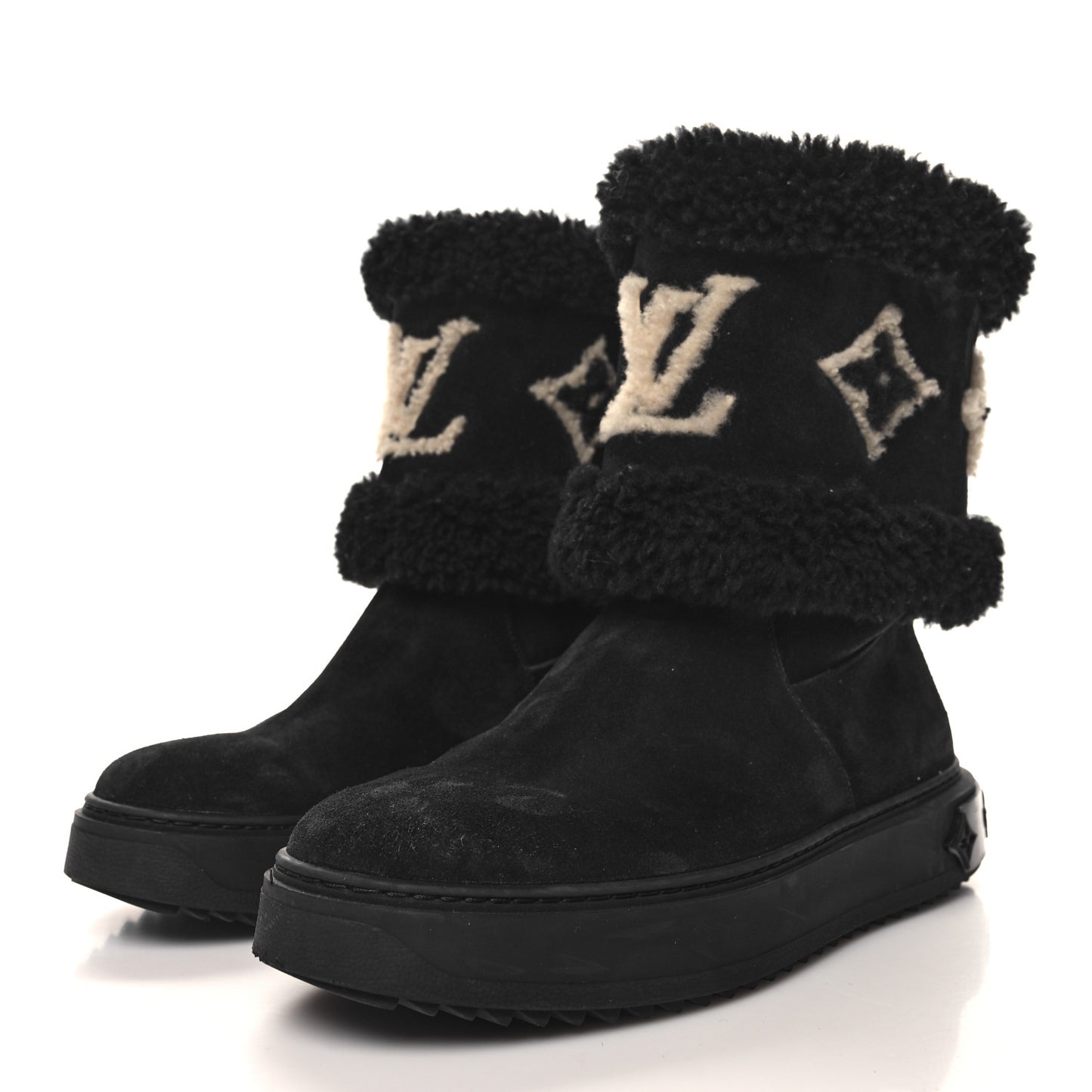 Suede Calfskin Shearling Snowdrop Flat Ankle Boot 40 Black