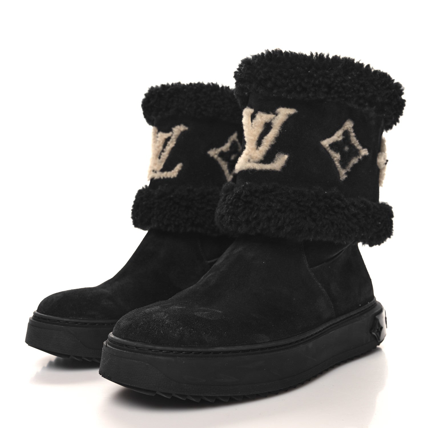 Louis Vuitton Suede Calfskin Shearling Snowdrop Flat Ankle Boot 40 Black 3 of 8