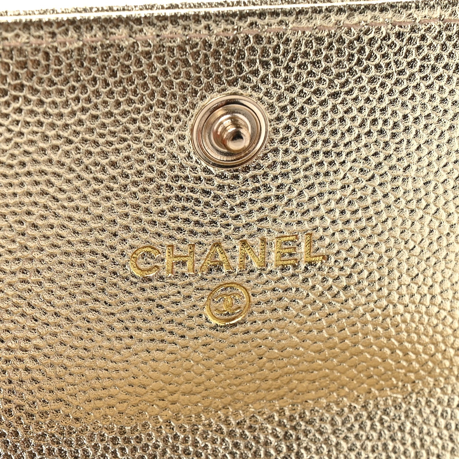 Chanel Metallic Caviar Quilted CC Flap Card Holder Gold 1864357