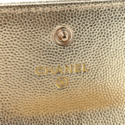Chanel Metallic Caviar Quilted CC Flap Card Holder Gold 6 of 8